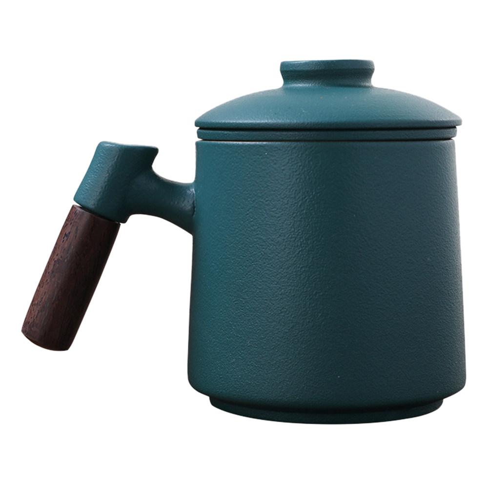 1Set Ceramic Tea Mug with Wood Handle and Built-in Stainless Steel Infuser Retro Texture Smooth Finish for Home Office Dorm Tea