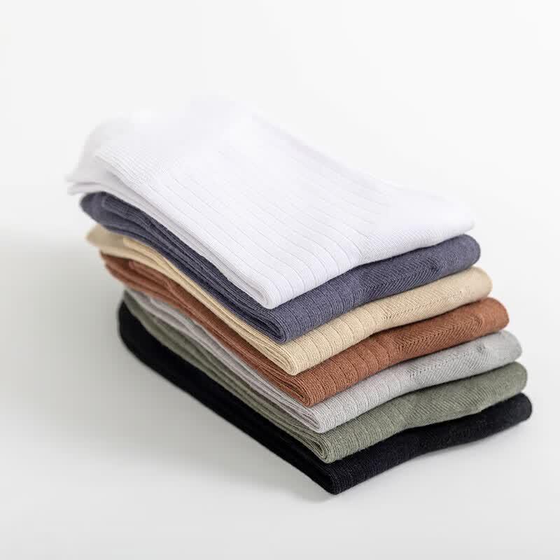 Qiansniao Men's Cotton Antibacterial Mid-Calf Socks, 5-Pair Pack