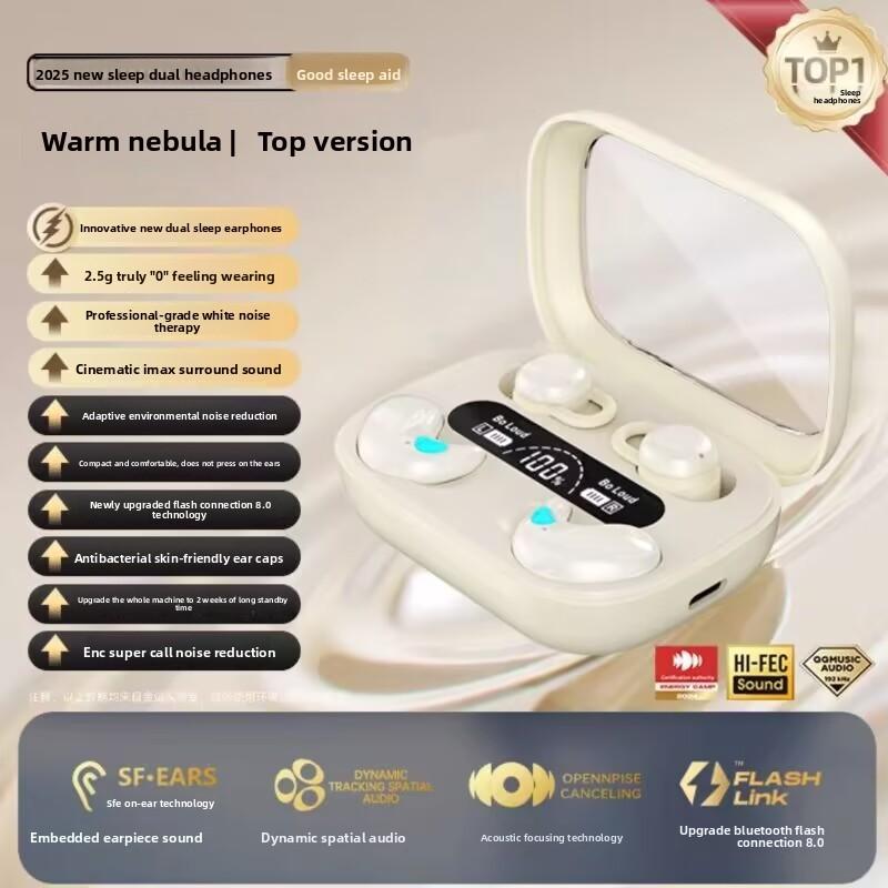 Bluetooth Sleep Dual Earbuds 2025 New Noise Cancelling Wireless Ear Clip Half In-Ear 2-in-1 0.05kg Pair Sound Isolation Sleep Aid