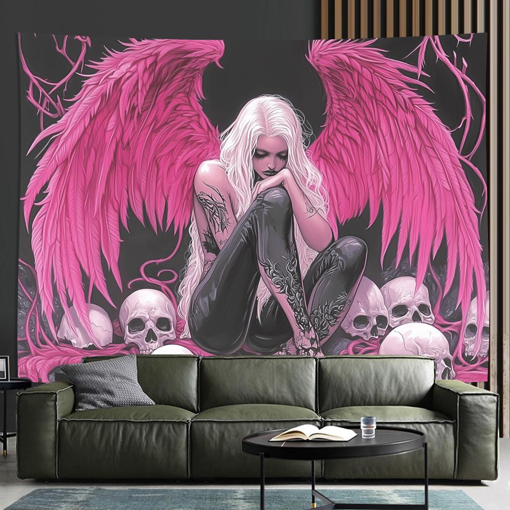 Dark Pink-winged Angel Digital printing polyester wall hanging tapestry decorative Living room bedrooms Office background gift