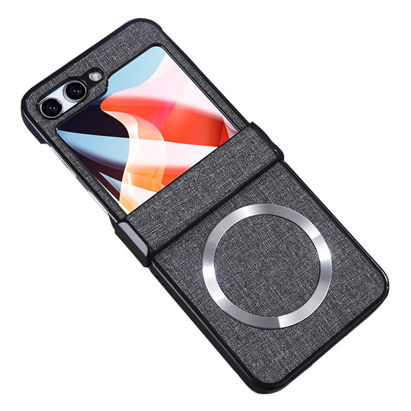 For Samsung Galaxy Z Flip6 5G Case Leather+PC Phone Cover with Rear Screen Film and Hinge