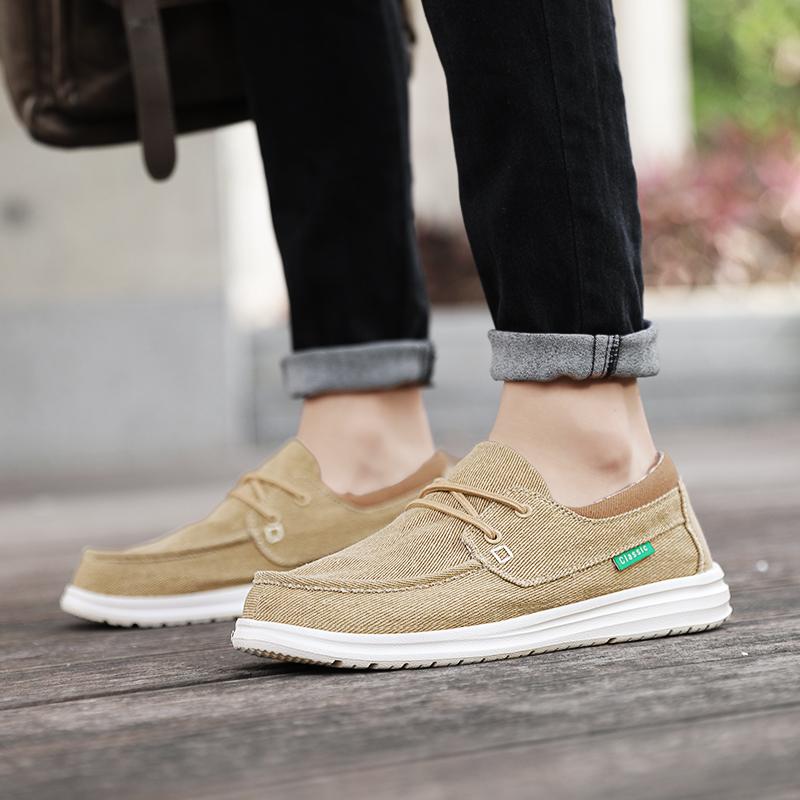 Herren Outdoor Canvas Schuhe Graue Sneaker Fahrschuhe Lässige Khaki Schuhe mit breiter Spitze für Weiter Übergröße