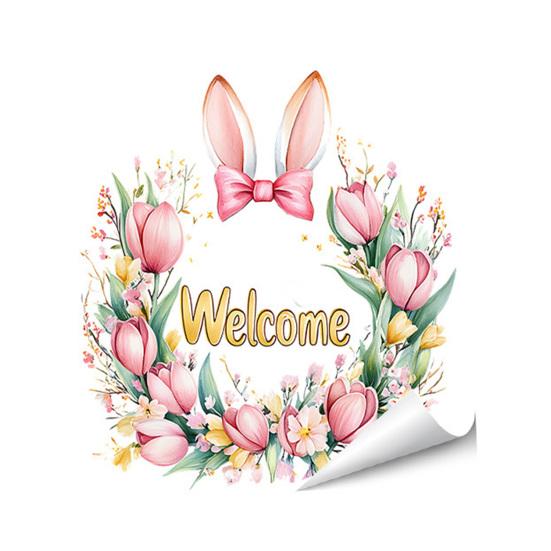 

Spring Flower Wreath Window Cling Tulip/Sunflower/Rose Flower Static PVC Sticker Removable Glass Decals for Home Office Shop B