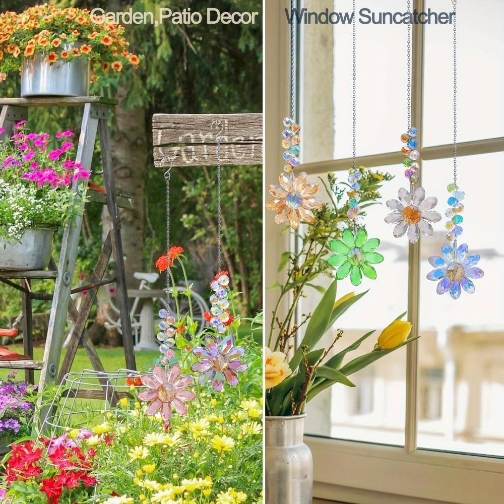 Hanging Ornament Flower Sun Catcher Colourful Artificial Crystal Suncatcher  Outdoor