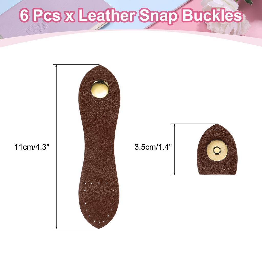 6pcs Leather Snap Buckles Sew On Toggle Closure Buckle Snap Buttons Tab Buckle Fasteners Buttons Replacement for Craft Sewing