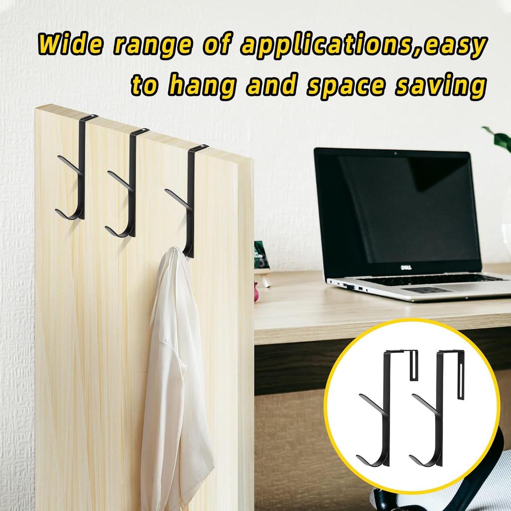 Wehhbtye Adjustable Double Coat Hooks,Thick Cubicle Wall Coat Hook,Metal Over The Panel Double Hook Adjusted to Fit 1.35 to 3.5 Inch Thickness Panels