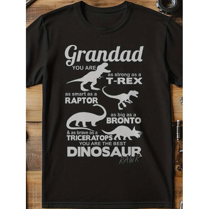 Men's Grandad Dinosaur T-Shirt - Funny Grandparent Retirement Gift with T-Rex, Triceratops & Stegosaurus Names - Casual Round Neck Tee for Grandpa,