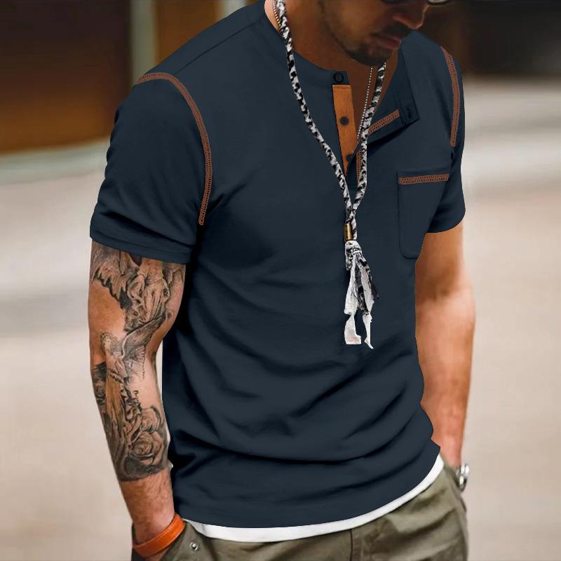 

Summer Men s Short-sleeved Men s T-shirt Men s Henley Shirt Colour Blocking Body Shirt Men s Fashion Versatile Body Shirt Tops S