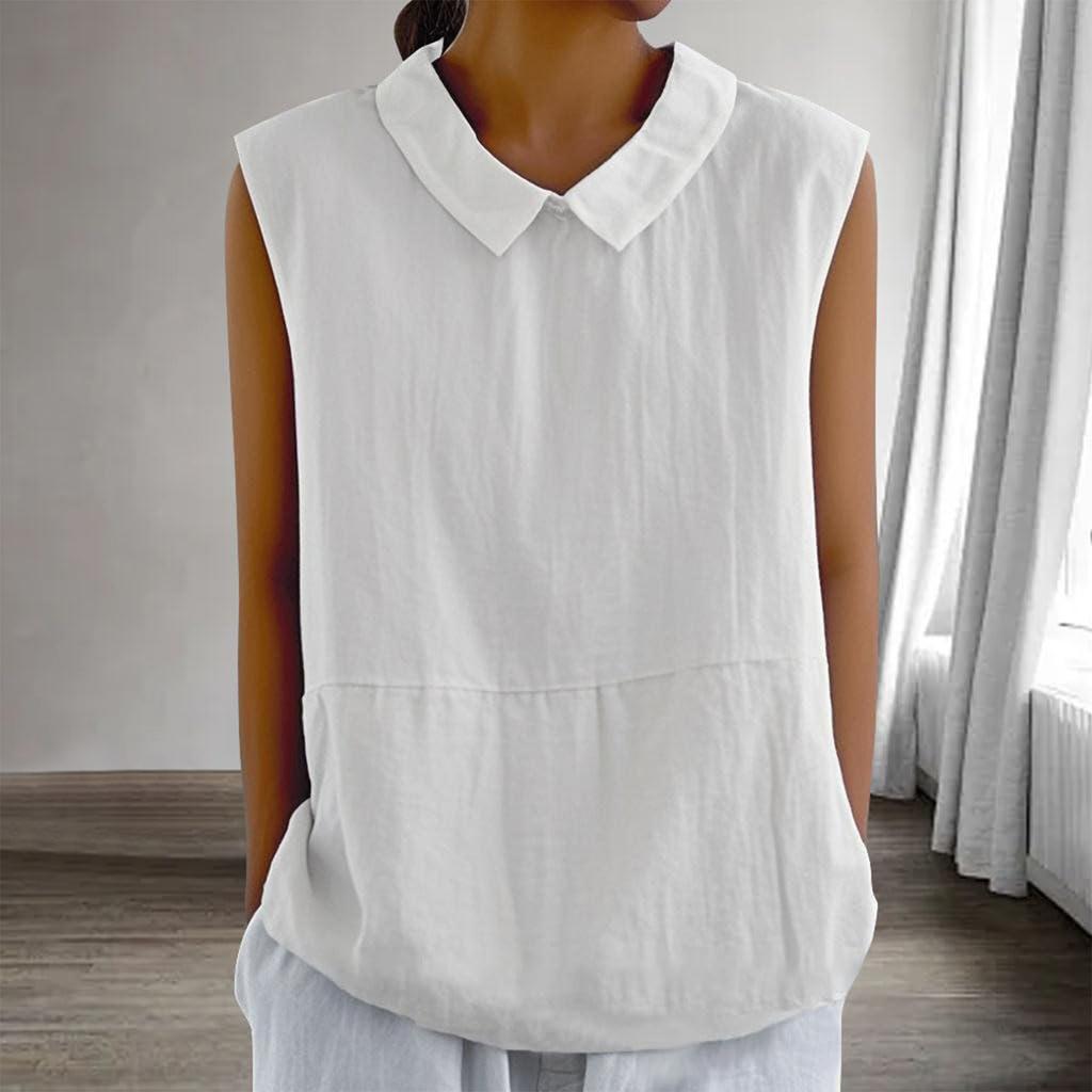 Women's Fashion Solid Color Collar Sleeveless Pullover Shirt Top