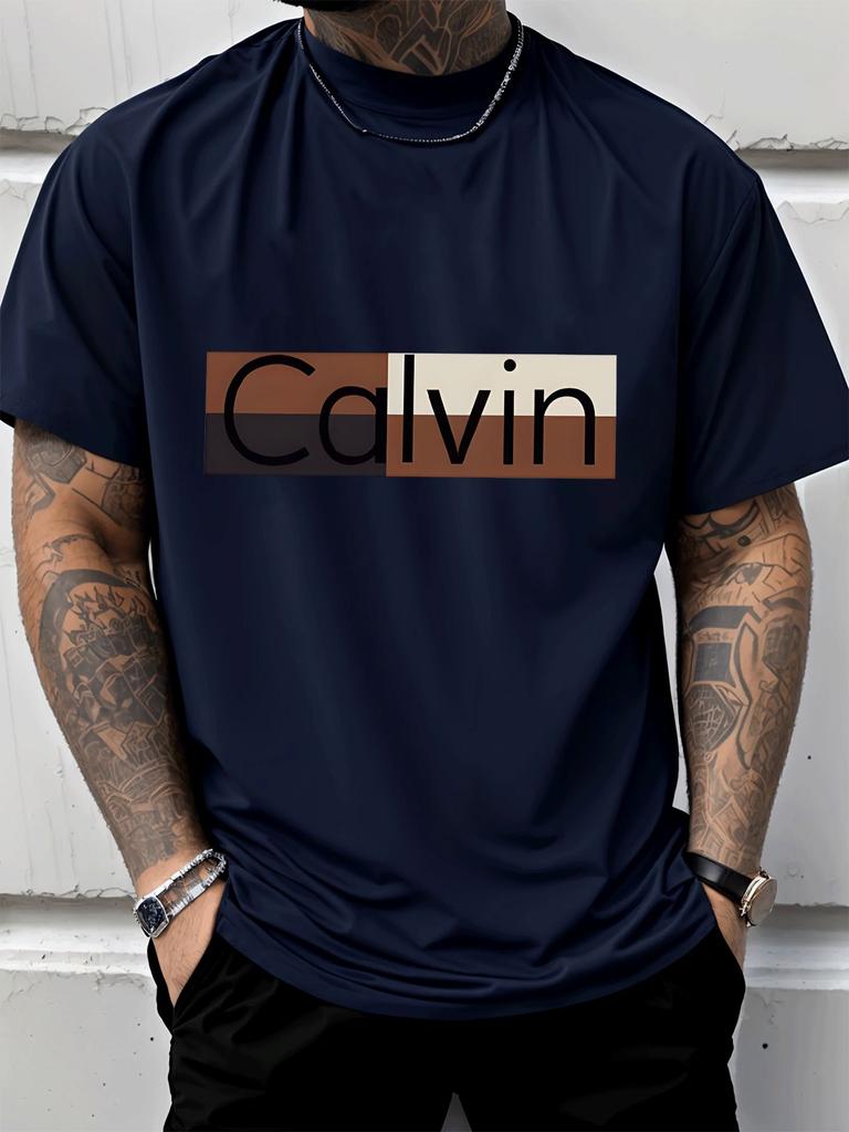 2026 Unisexs Casual Shortsleeved Calvin Letter Colorblock Pattern Tshirt Fashion Street Style Adult Casual Wear Sports Outdoors