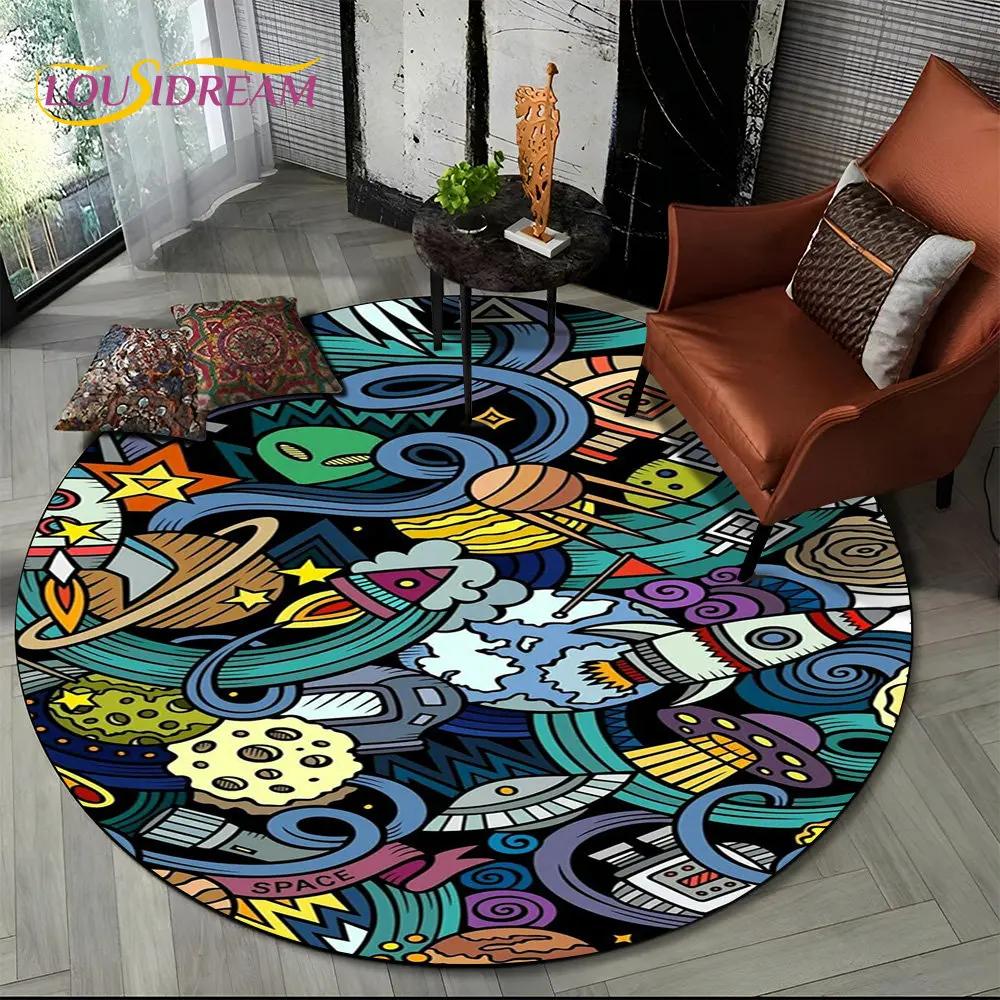 3D Astronaut Space Cartoon Round Area Rug,Carpet Rug for Living Room Children's Bedroom Sofa Playroom Decor,Non slip Floor Mat