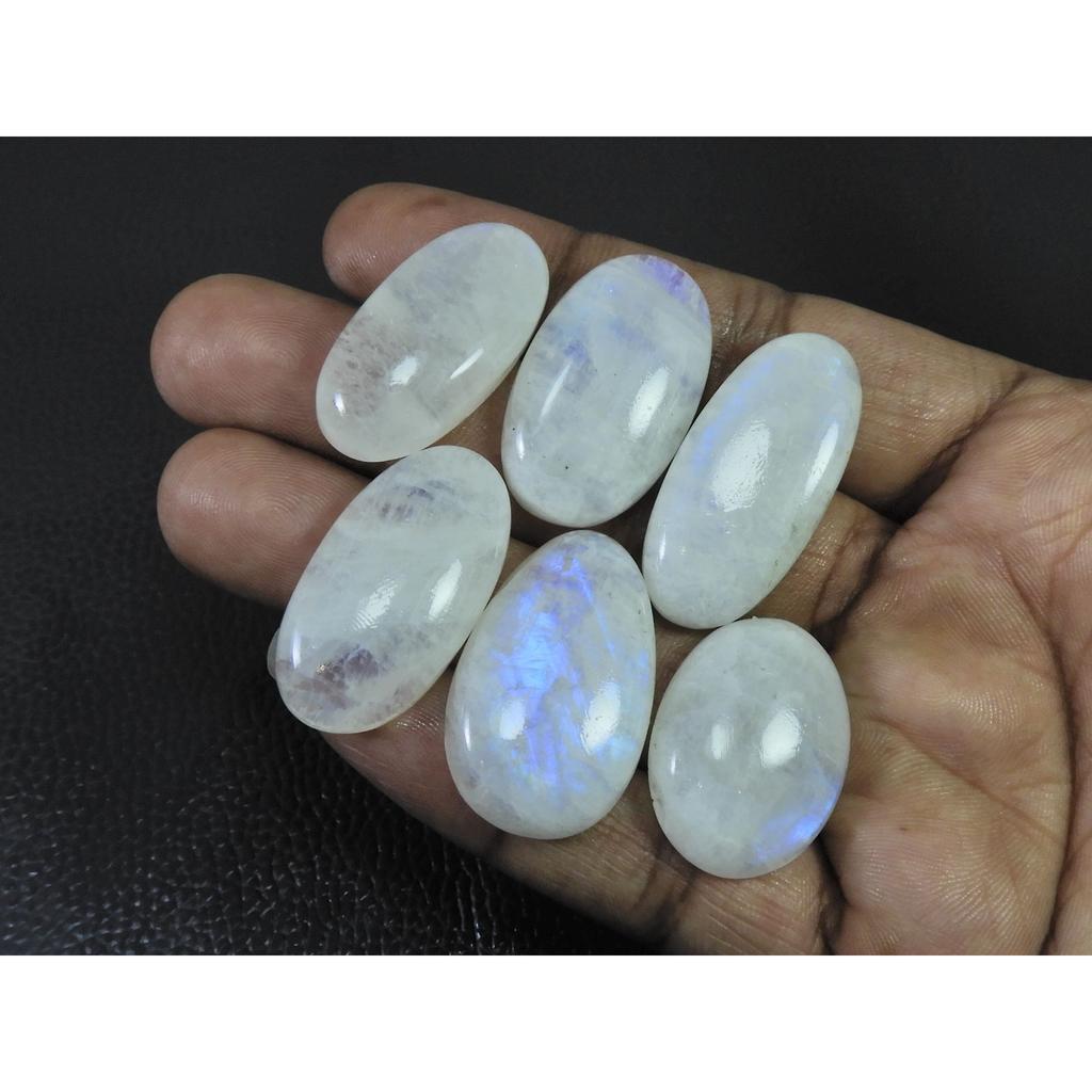 235Cts. Natural Rainbow Moonstone Oval Cabochon Loose Gemstone 06 Pcs Lot C-1651