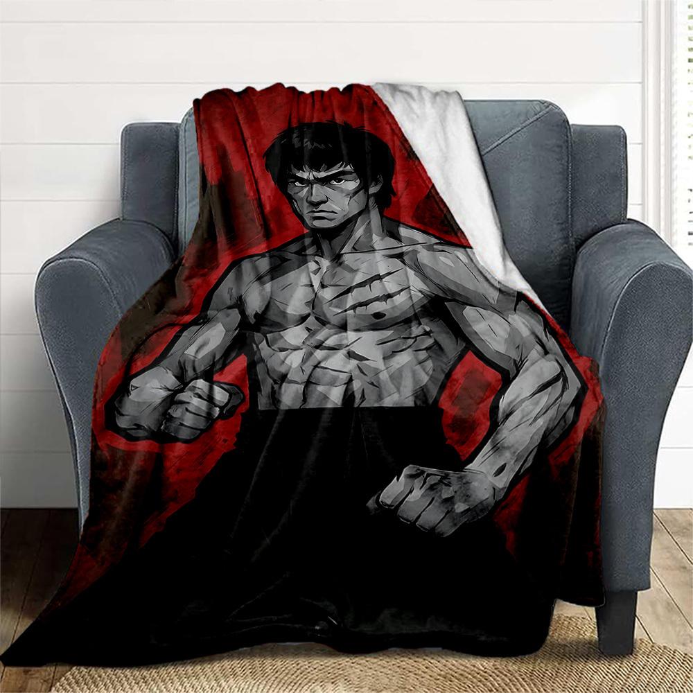 1PC Martial_Artist Bruce_Lee Outdoor Blanket Lightweight Flannel, Soft & Warm, All-Season Use for Sofa, Outdoor, Camping, Living Room, Office07