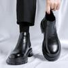 Fashion Thick soled men's boots Minimalist and fashionable British style Business Office Outdoor autumn and winter leather shoes Black