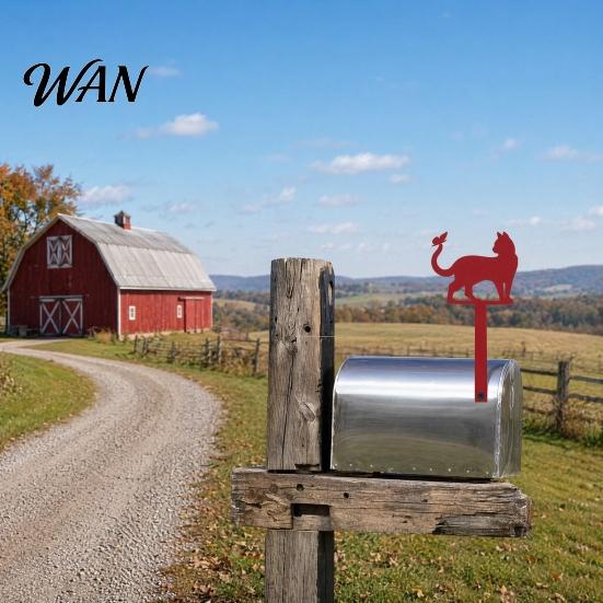Outdoor Mailbox Sign Yard Iron Signage with Fixed Holes, Metal Cat Butterfly Decoration, Hole for Wood Leather Mailboxes Mounting