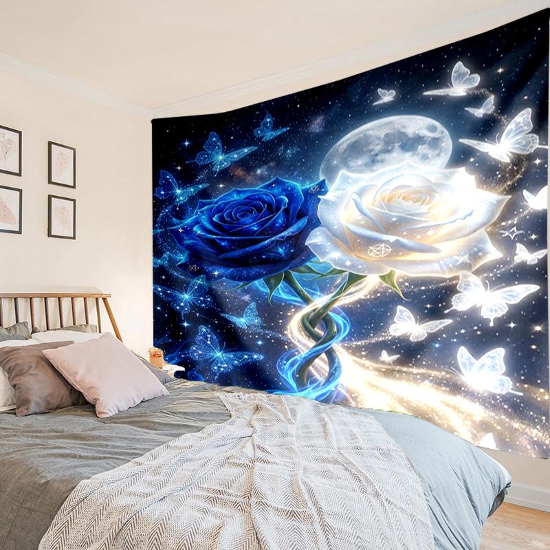 Glowing Butterflies And Roses Tapestry Room Decoration Wall Hanging for Living Room Bedroom, dormitory, Birthday and Christmas gifts