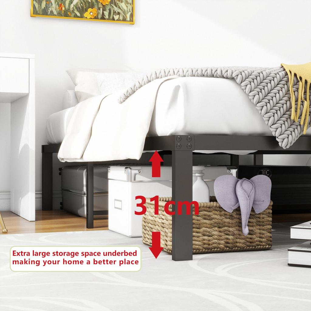 Bed Frame 120x200 Cm Metal, Sturdy Platform Bed with Headboard, Noiseless, Easy Assembly, No Box Spring Needed, Ideal for Couples & Guest Rooms