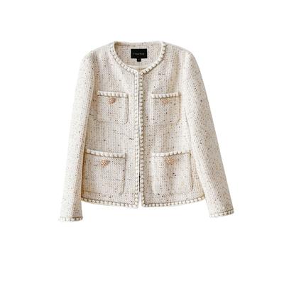 Koreanische Version Weiße Jacke mit kleinem Duft Frühling und Herbst Neuer Stil Prominent Elegant Langärmeliges Oberteil Kurz Damenbekleidung