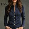Slim Fit Casual Blazer Women Stand Collar Striped Blazer, Single-Breasted Blouse Top, Office Business Jacket Outerwear Slimming Waist Coat