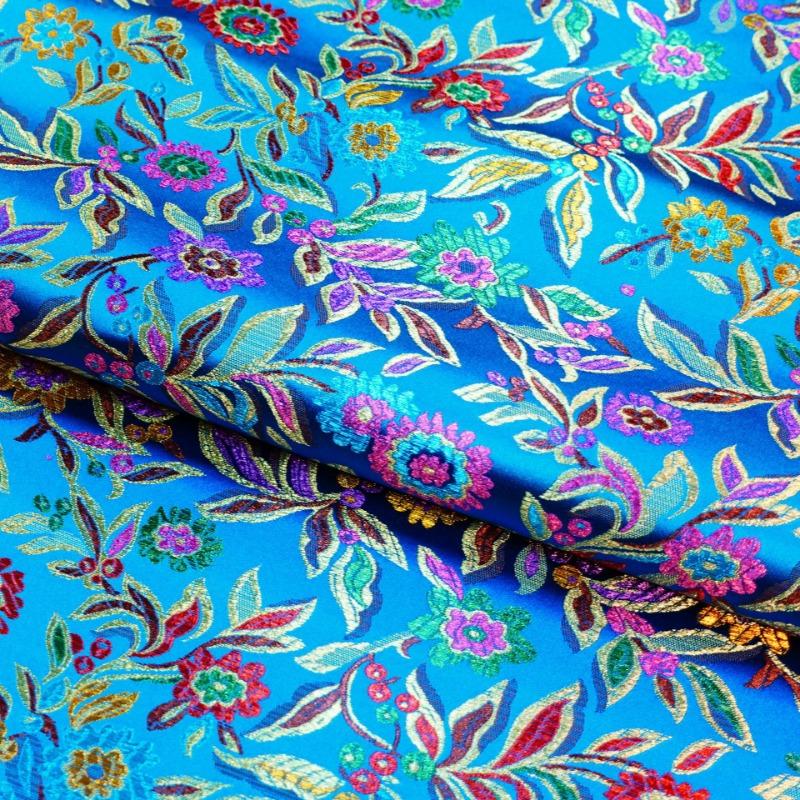 Jacquard Brocade Fabric 300x114cm for Needlework Cheongsam Pillowcases Diy Sewing Cloth Colorful Leaf Flower Black Golden Red