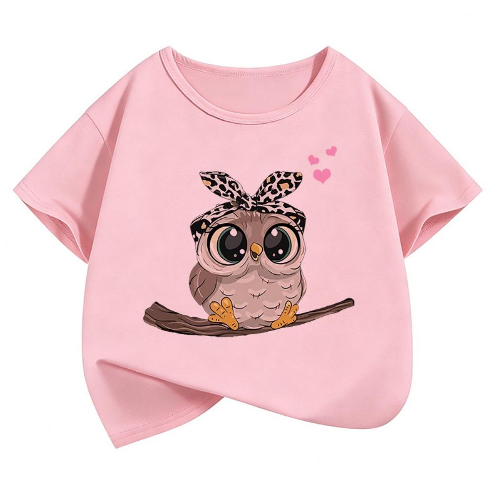 Summer Kid Teen Tshirt Short Sleeved Cartoon Owl Print Comfortable Casual Tops Tees Children's Clothing Boys and Girls T-shirt