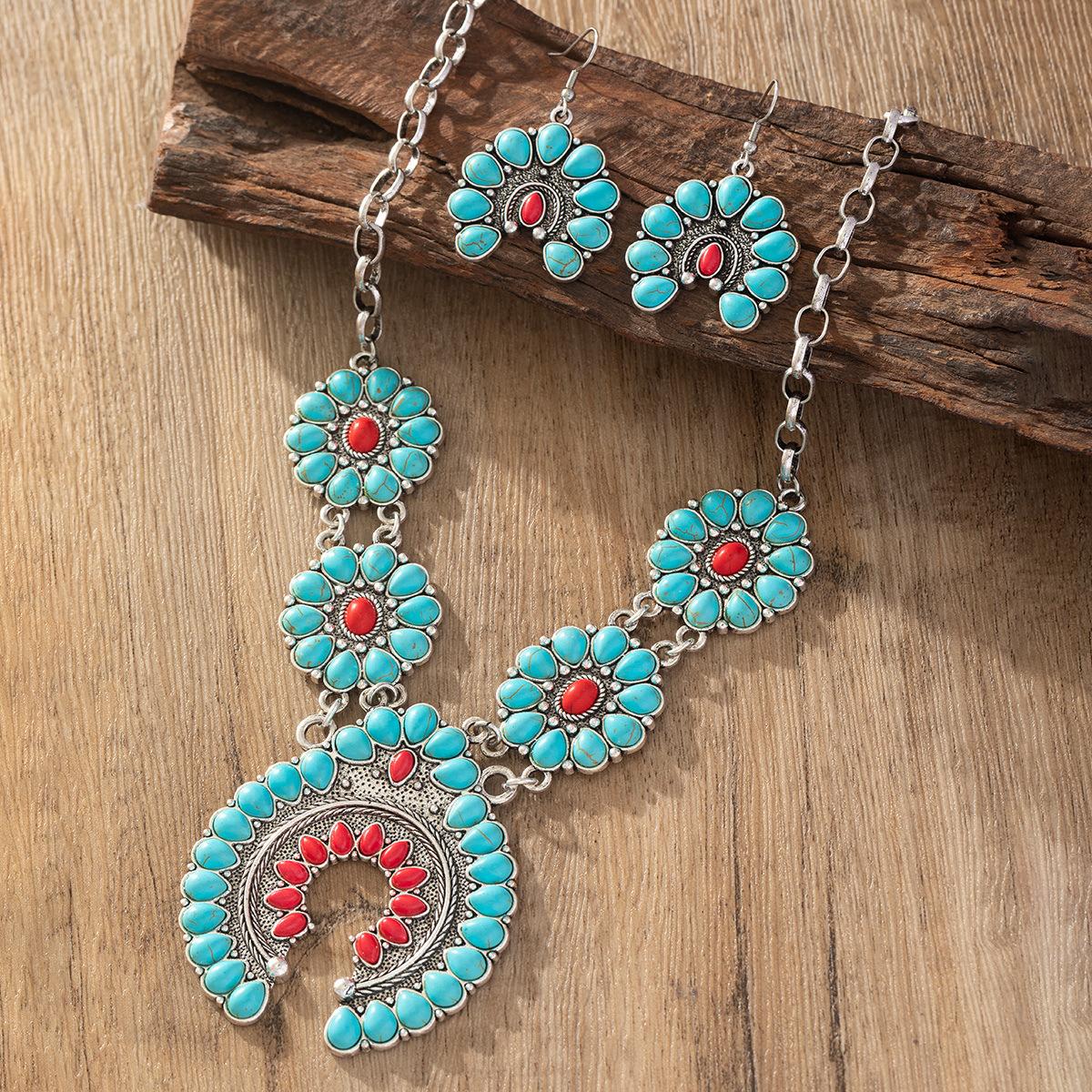 

Винтажное бирюзовое ожерелье Европейское и американское преувеличенное богемное трендовое украшение