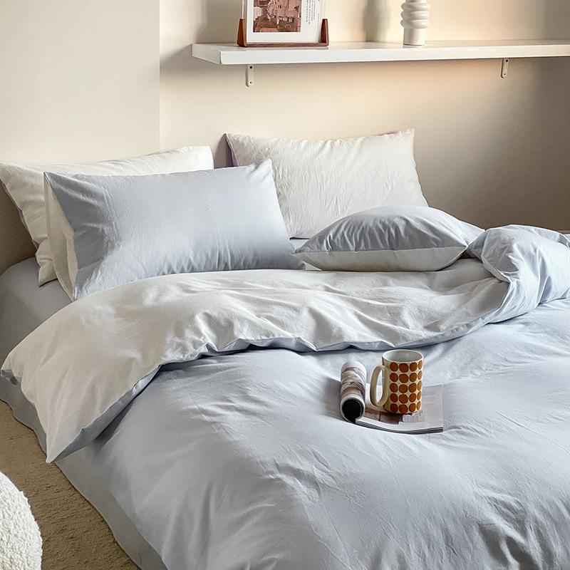 Set de patru piese din bumbac pur din bumbac spălat din două piese, în stil nordic, de culoare uni