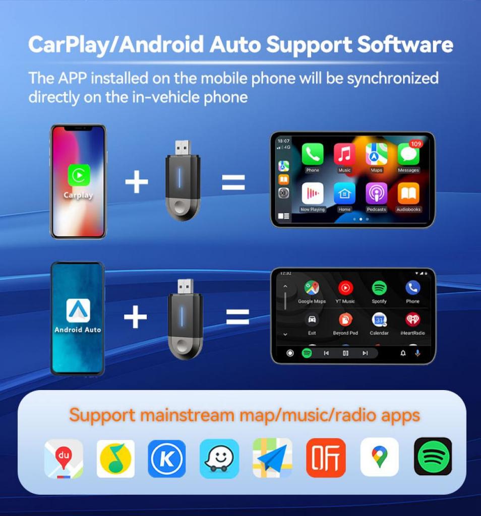 2 In1 Wireless Carplay& Android Auto Mini Box Car Adapter Wired To Wireless Carplay For USB/Type C Plug And Play Car Accessories