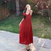 French retro suspender dress women's summer red floral gentle temperament waist medium and long seaside vacation dress