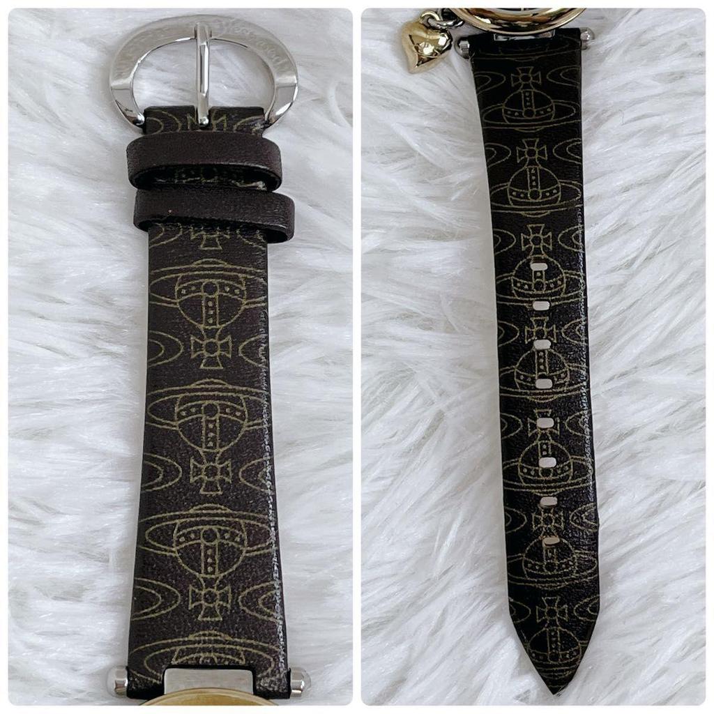 Used Working Item Rare Out of Print Vivienne Westwood Heart Charm Orb All-over Pattern Belt Watch Vivienne Westwood