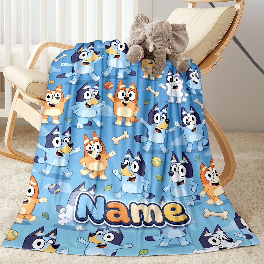 Bluey's Outdoor Fun Customize Your Name Blanket Multi-purpose Personalized Blanket Ultra-Soft Versatile for Bedding Livingroom Seaside Nap