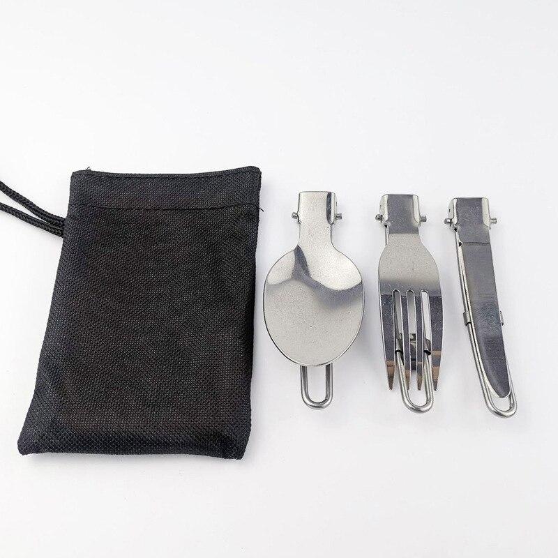 Camping Fork Spoon Outdoor Tableware Foldable Ultralight Stainless Steel Set Of Dishes For Camping Outdoor Cooking