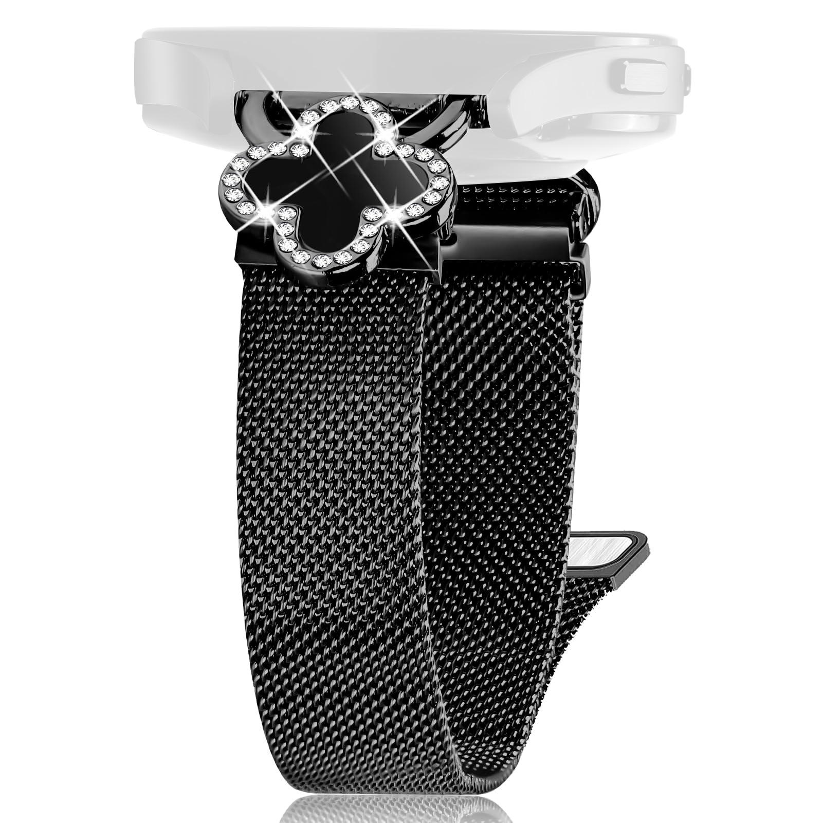

For Huami Amazfit GTS 4 Mini Milanese Band Stainless Steel Watch Strap Clover Decor,Size: S Black/Black Shell