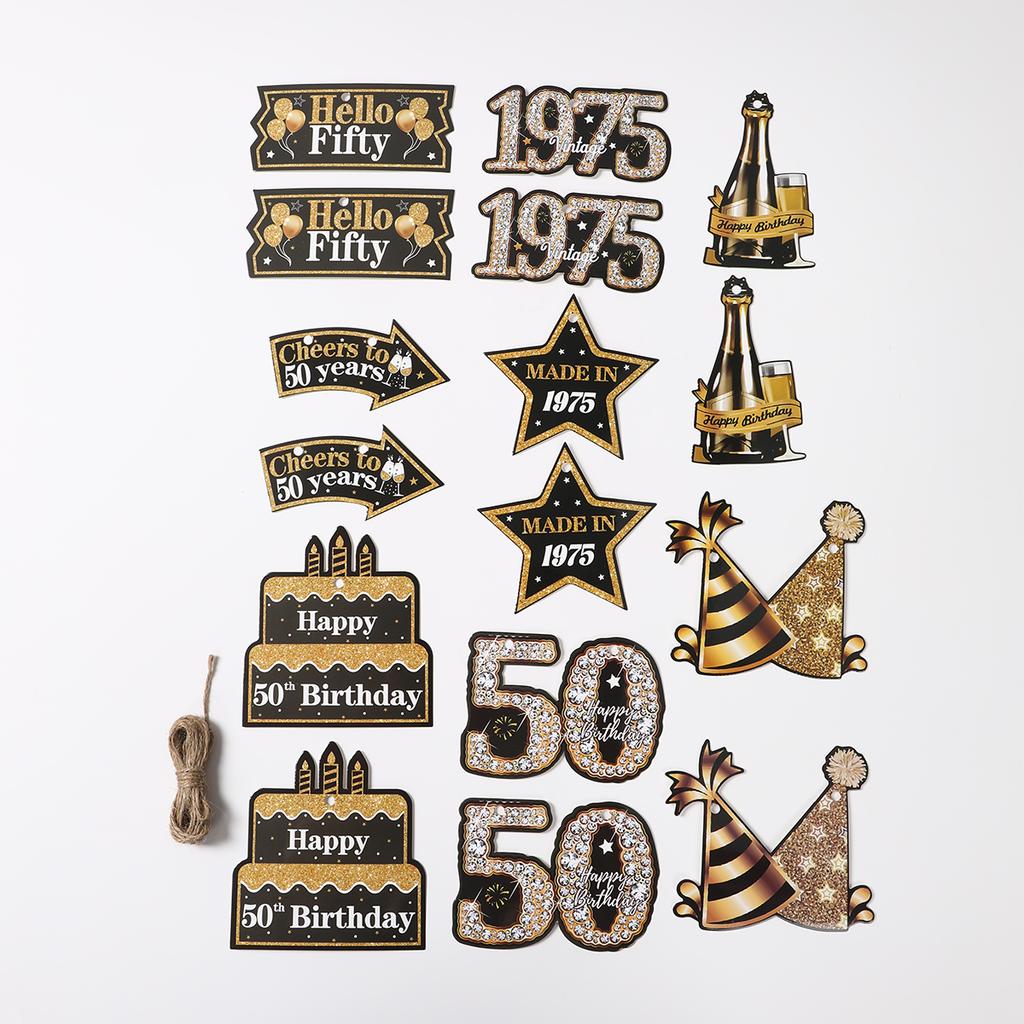 50 Year Birthday Paper Banner Flag 50th Happy Birthday Party Decoration Adult Anniversary Birthday Party Supplies Favors Banner