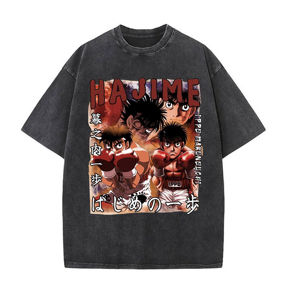 Anime Hajime No Ippo Siłownia Bokserska Kamogawa Koszulki Washed Makunouchi Takamura KGB Koszulki Odzież Męska Codzienna Bawełniana Koszulka