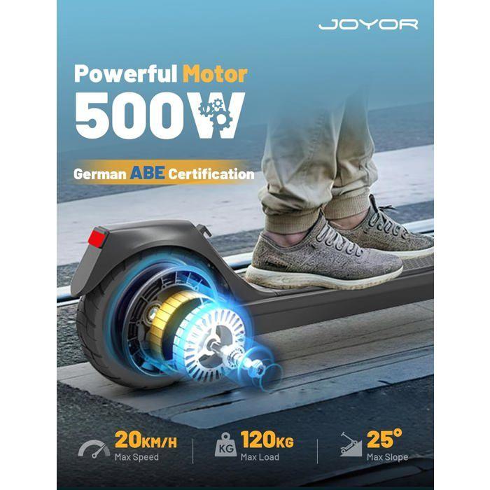 JOYOR C10E - Trottinette électrique Pliable - ABE - Moteur 500W - Batterie 48V 10.4AH -Max 20km/h - Pneus de 10 Pouces - Noir