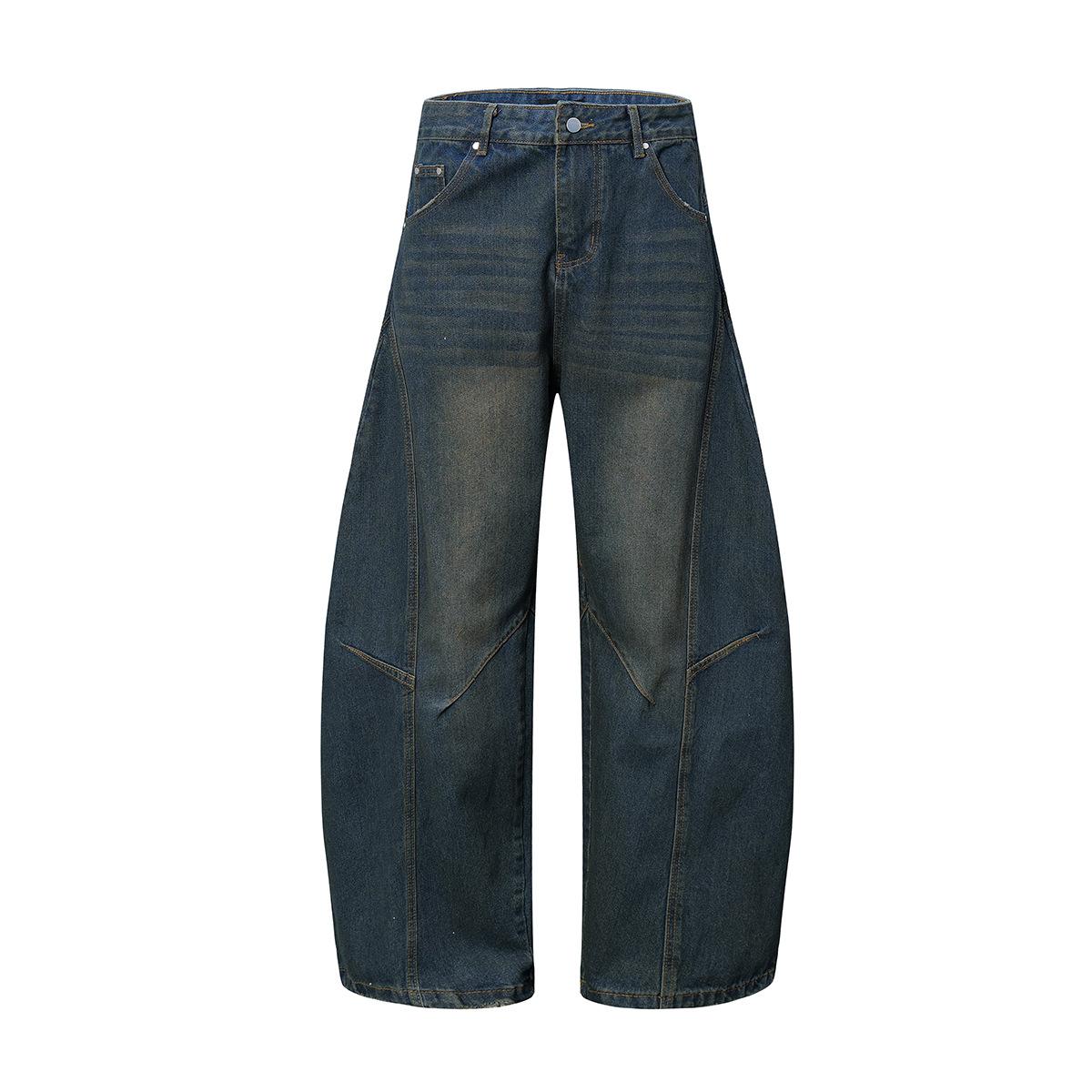 Men s American dirty dyed washed scimitar jeans men s vibe wide-leg trousers S