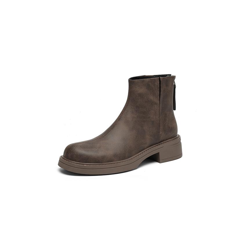 Fashion 2025 NEW Autumn Women Boots Split Leather Women Shoes Round Toe Chunky Heel Shoes Chelsea Boots Daily Shoes Platform Short Boots