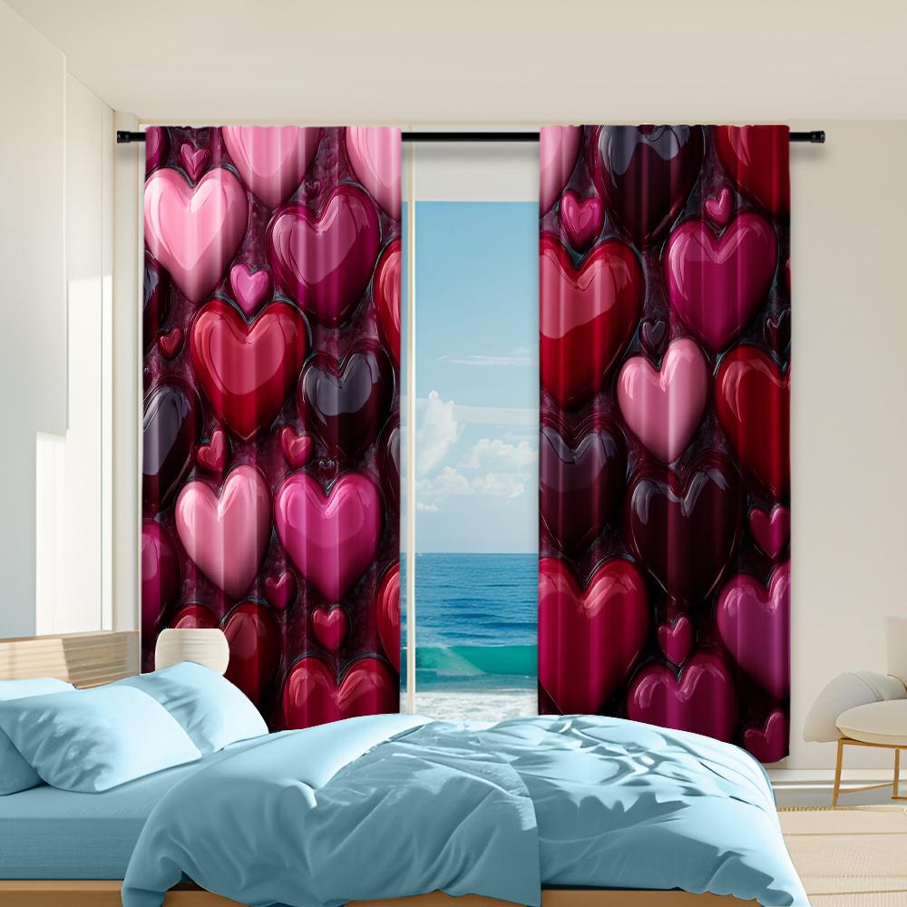 

Set Of 2 Versatile Polyester Transparent Curtains Home Decoration Pink Red Hearts Use Bedrooms Living Rooms Made Great Room Window Treatment W100*H70(CM)-Hooks&2PCS
