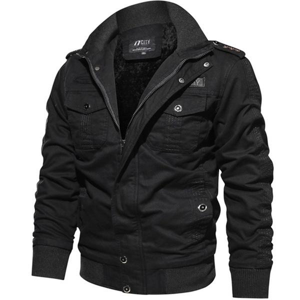 

Дизайнерська осінньо-зимова модна чоловіча армійська куртка на блискавці з накладками на відкритому повітрі, тепла модна чоловіча повсякденна тактична екіпіровка, зимове вовняне пальто. XL чорний