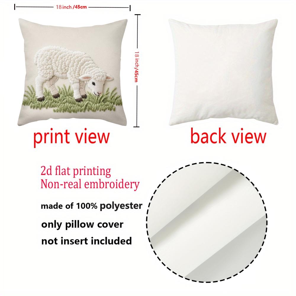 1 Pieces Embroidered Sheep Pattern Pillow Cushion Cover Polyester Pillowcase, Sofa Decorative Cushion Cov Headboard Pillow