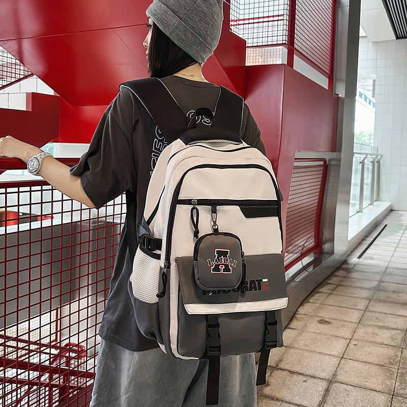 Blocked Fashionable Color Letter Printed Large Capacity Student Backpack