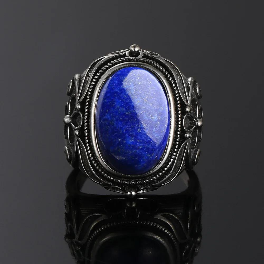 High Quality Silver S Ring Natural 11x17MM Oval Lapis Rings for Men Women Party Anniversary Gift Fine
