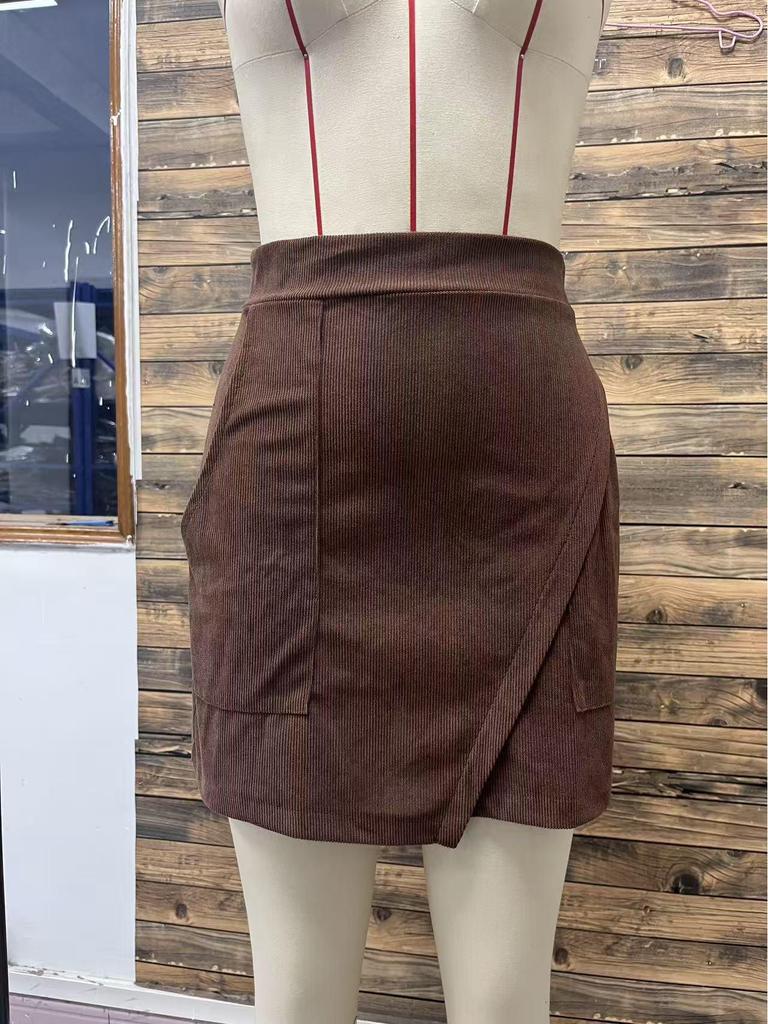 Women's European & American Cross-Border Corduroy High-Waist Slimming A-Line Pencil Skirt for Autumn/Winter