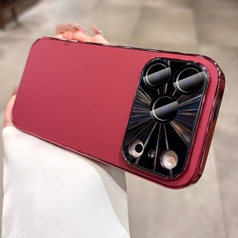 Plating Leather Texture Camera Lens Protection Phone Case For iPhone 13 14 15 16 17 Pro Max AIr Shockproof Slim Hard PC Cover