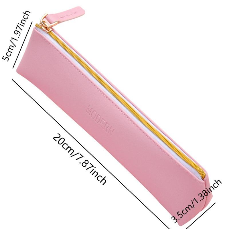 New PU Leather Zipper Pen Pencil Bag Simple Vintage Color Case Storage Pouch for Pens Stationery School  Mini Pencils Bag
