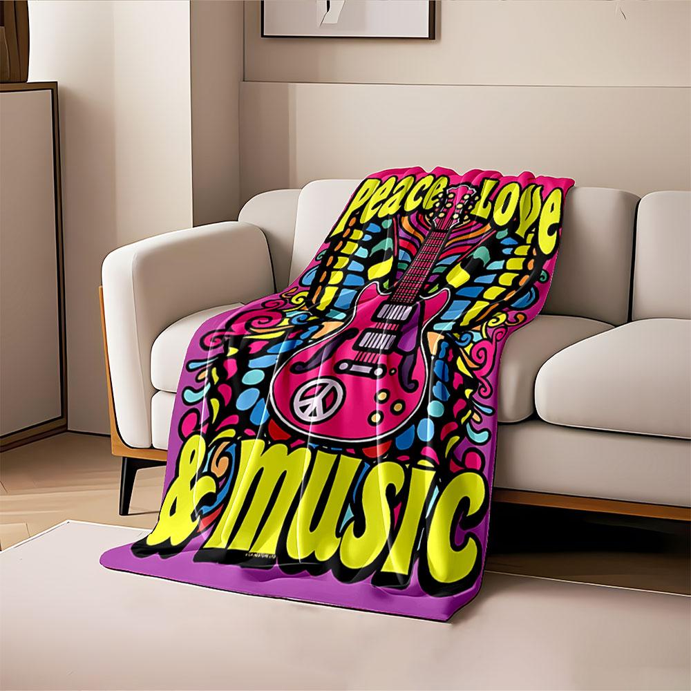 Peace Love Music Guitar Blanket for All Seasons Blanket Lunch Break Throw Gift