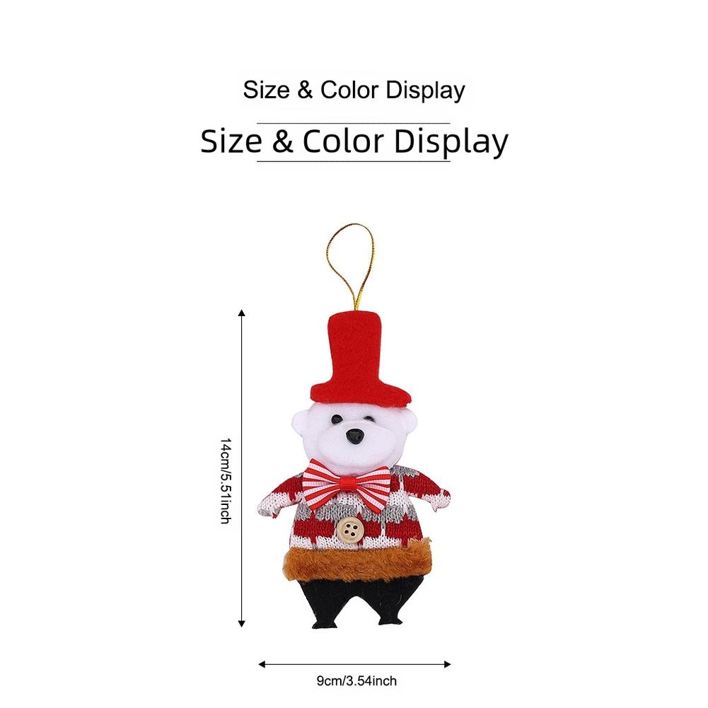 Christmas Tree Hanging Ornaments Set 4 Plush Fabric Reindeer Bear Snowman Santa Figures for Festive Holiday Tree Decoration