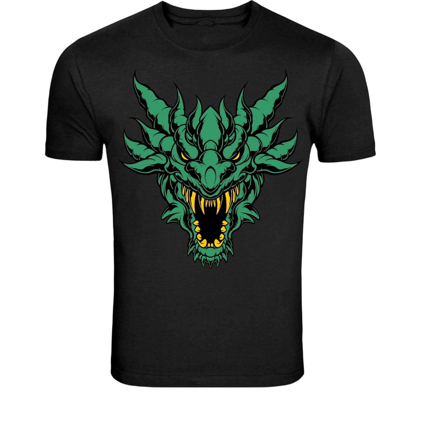 Green Dragon Head T-Shirt - Fantasy Monster Dragon Graphic Tee L