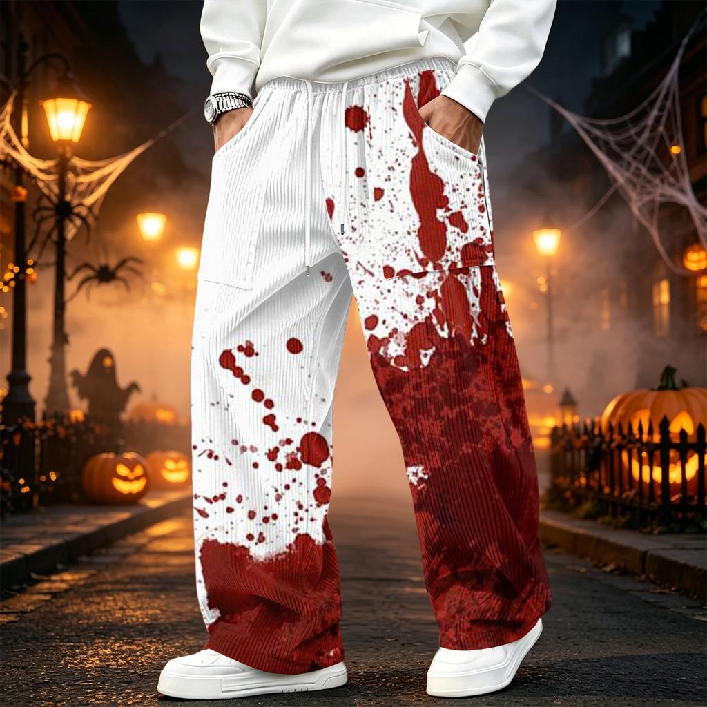 Men's Corduroy Casual Straight Leg Pants with Elastic Waistband and for Halloween